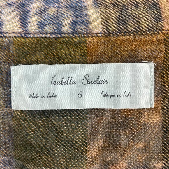 Anthropologie Ruffle Henley Top Women's Small Acid-Washed Tonal Check Tunic - Picture 8 of 11